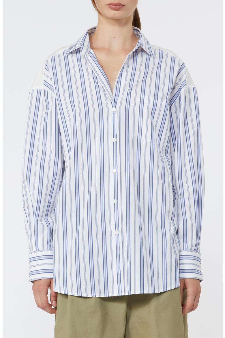 Tessile Stripe Poplin Eyelet Button-Up Shirt, Main, color, NAVY
