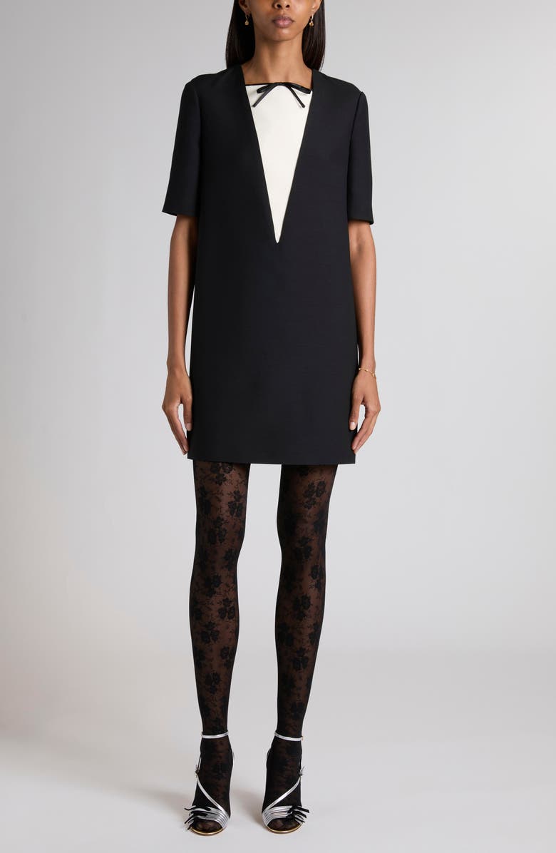 Valentino Contrast Inset Wool & Silk Crepe Couture Shift Dress, Main, color, Black/ Ivory