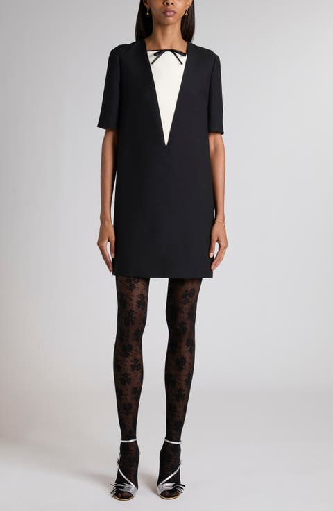 Contrast Inset Wool & Silk Crepe Couture Shift Dress