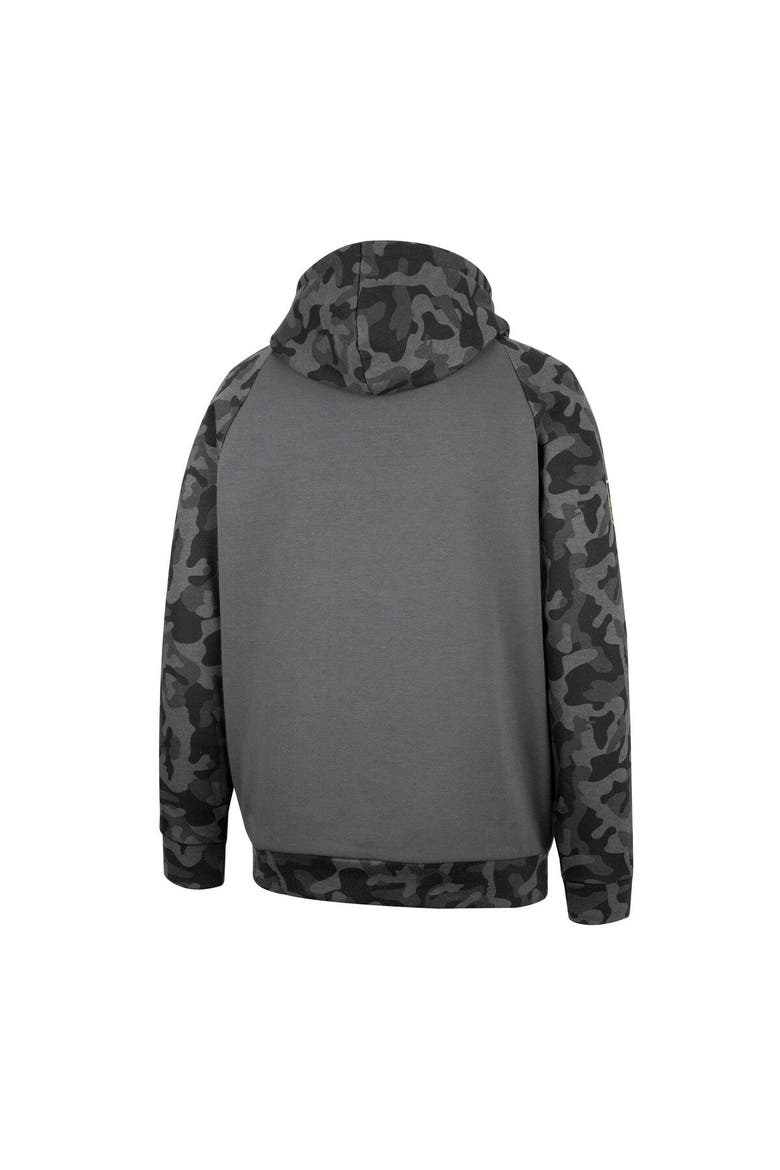 Men's Colosseum Charcoal Iowa Hawkeyes OHT Military Appreciation Camo Stack Raglan Pullover Hoodie, Alternate, color, Charcoal