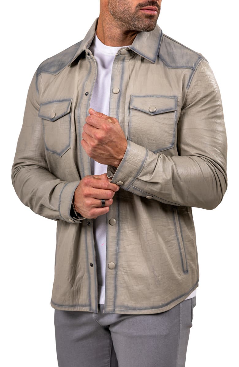 Maceoo Leather Shirt Jacket, Alternate, color, White