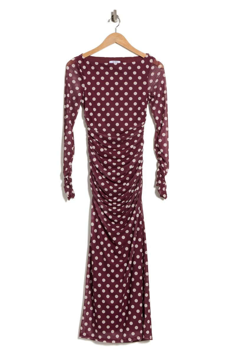 AFRM LOS ANGELES Wreneth Polka Dot Long Sleeve Dress, Alternate, color, Burgundy Dots