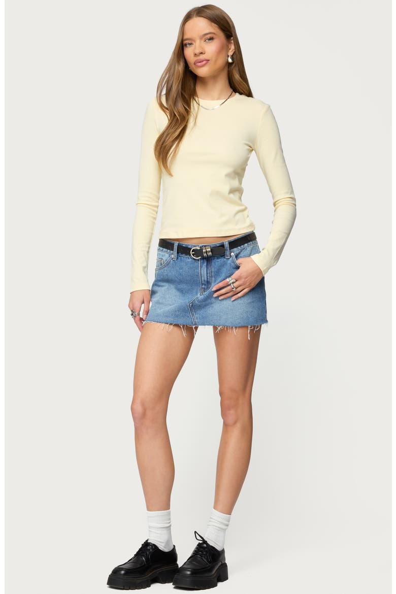 Micah Low Rise Raw Hem Denim Miniskirt, Alternate, color, BLUE-WASHED