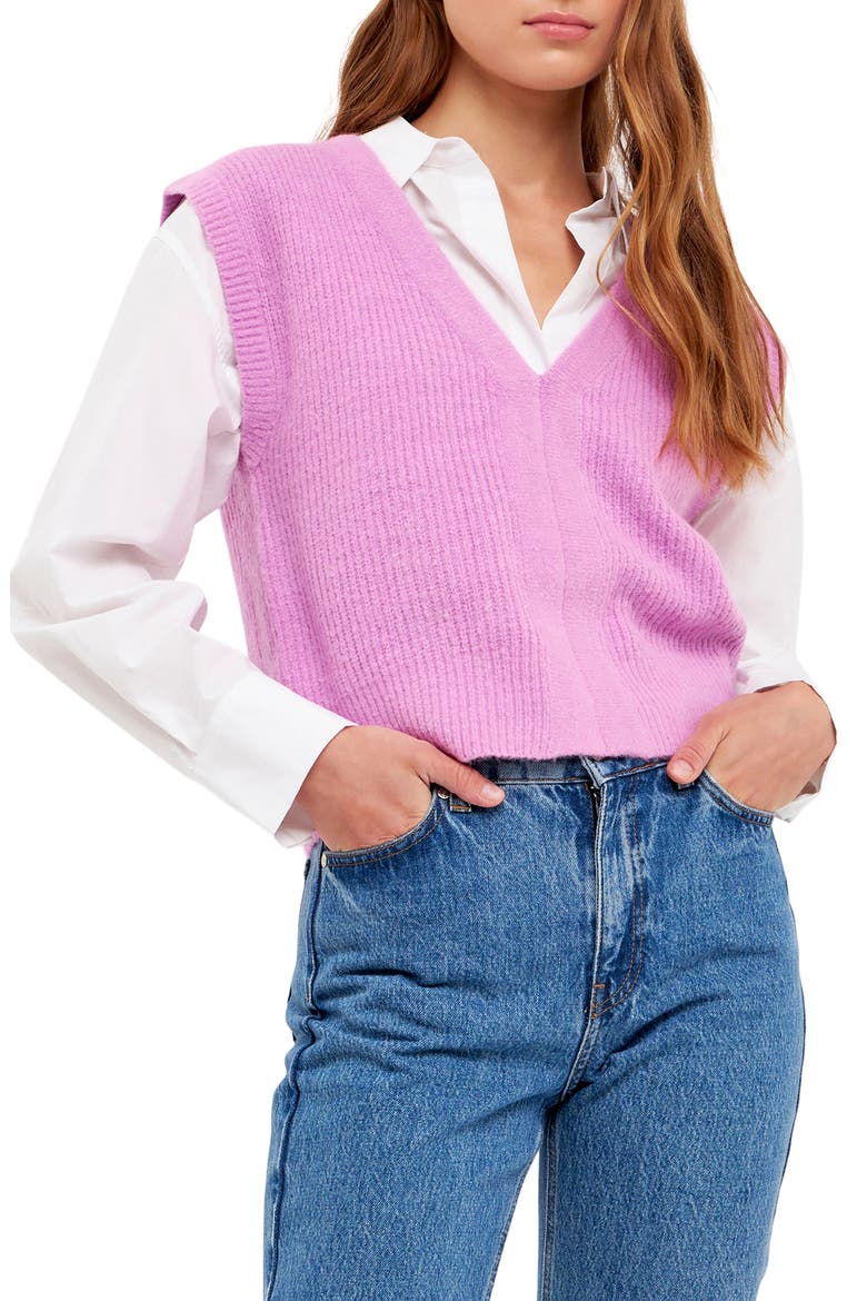 Rib Sweater Vest, Main, color, ORCHID