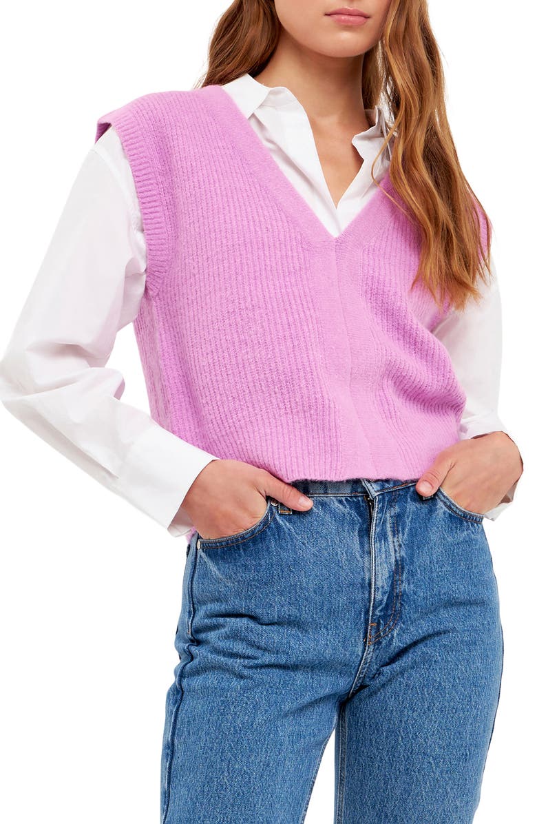 English Factory Rib Sweater Vest, Main, color, Orchid