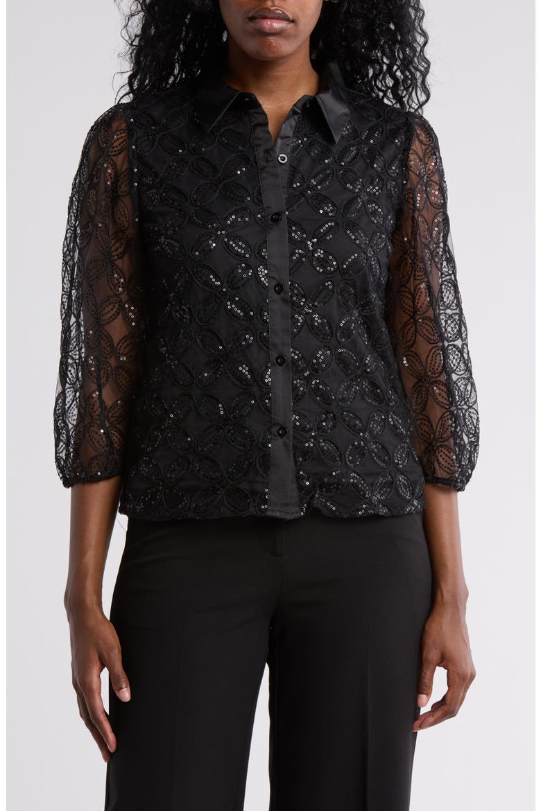 Ashley Sequin Button-Up Shirt, Main, color, BLACK