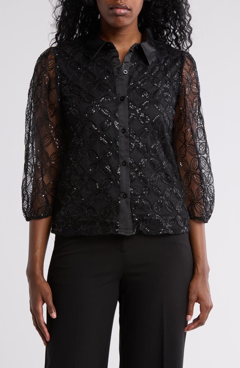 BY DESIGN Ashley Sequin Button-Up Shirt, Main, color, 