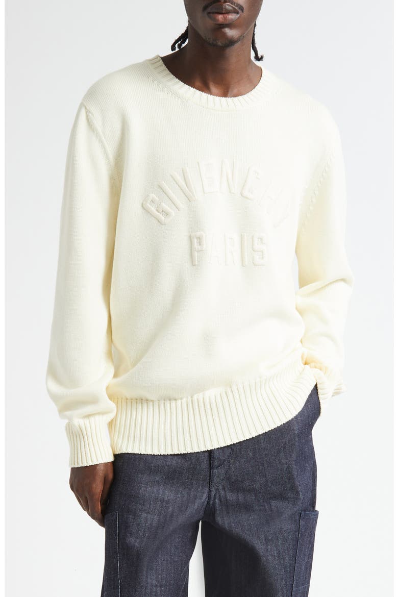 Embroidered Logo Crewneck Sweater, Main, color, ECRU