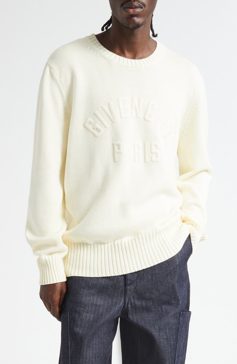 Givenchy Embroidered Logo Crewneck Sweater, Main, color, Ecru