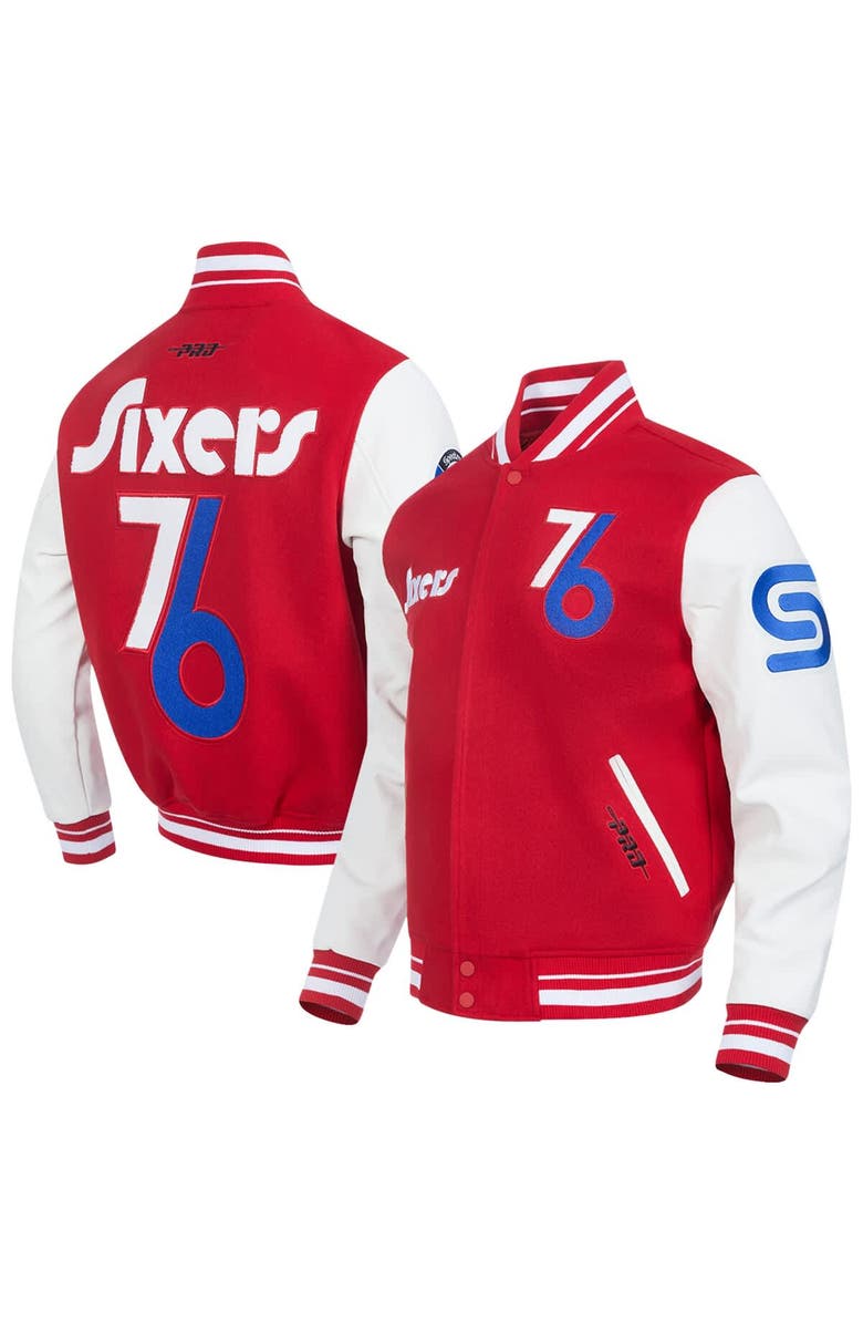 PRO STANDARD Men's Pro Standard Red Philadelphia 76ers 2024/25 City Edition Wool Varsity Full-Zip Jacket, Main, color,
