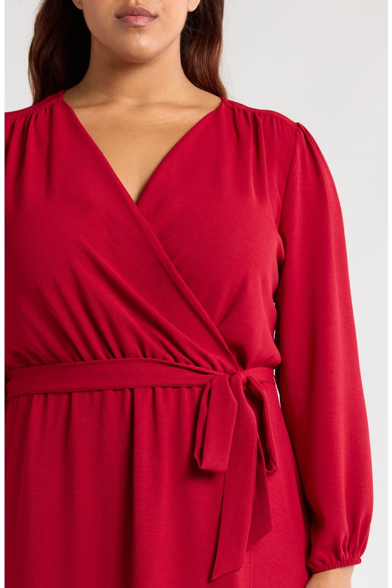 Tie Waist Long Sleeve Wrap Dress, Alternate, color, GARNET