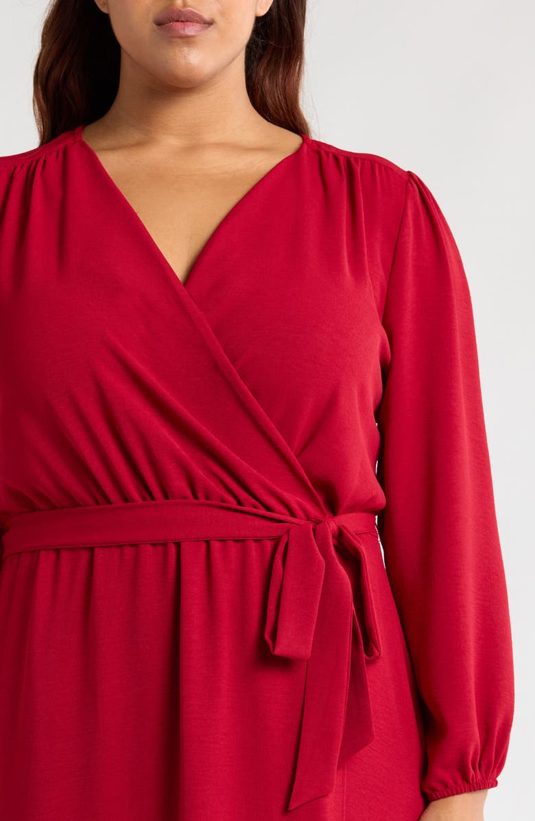 Connected Apparel Tie Waist Long Sleeve Wrap Dress, Alternate, color, Garnet