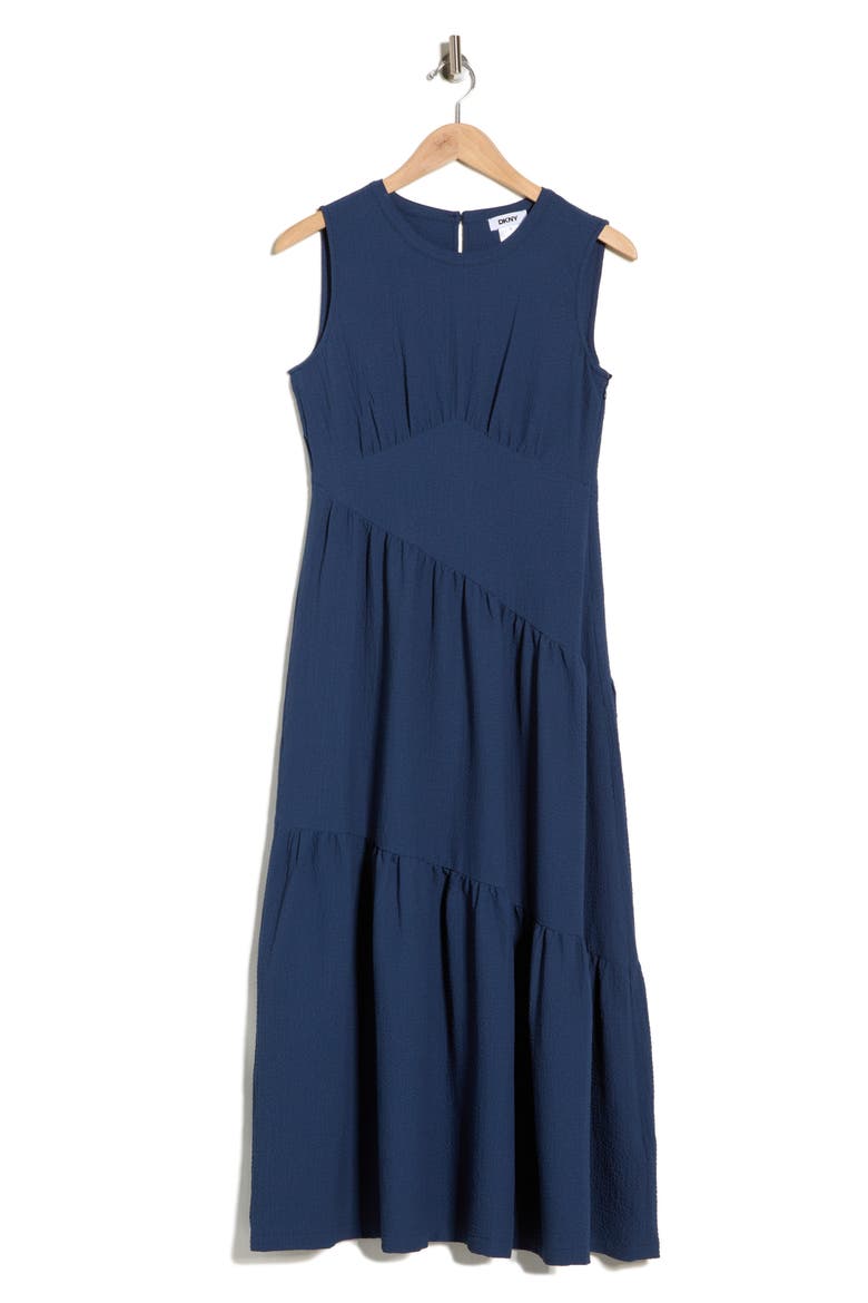 Sleeveless Crinkled Gauze Tiered Maxi Dress, Alternate, color, INDIGO