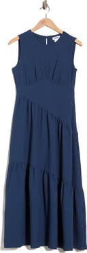 DKNY Sleeveless Crinkled Gauze Tiered Maxi Dress