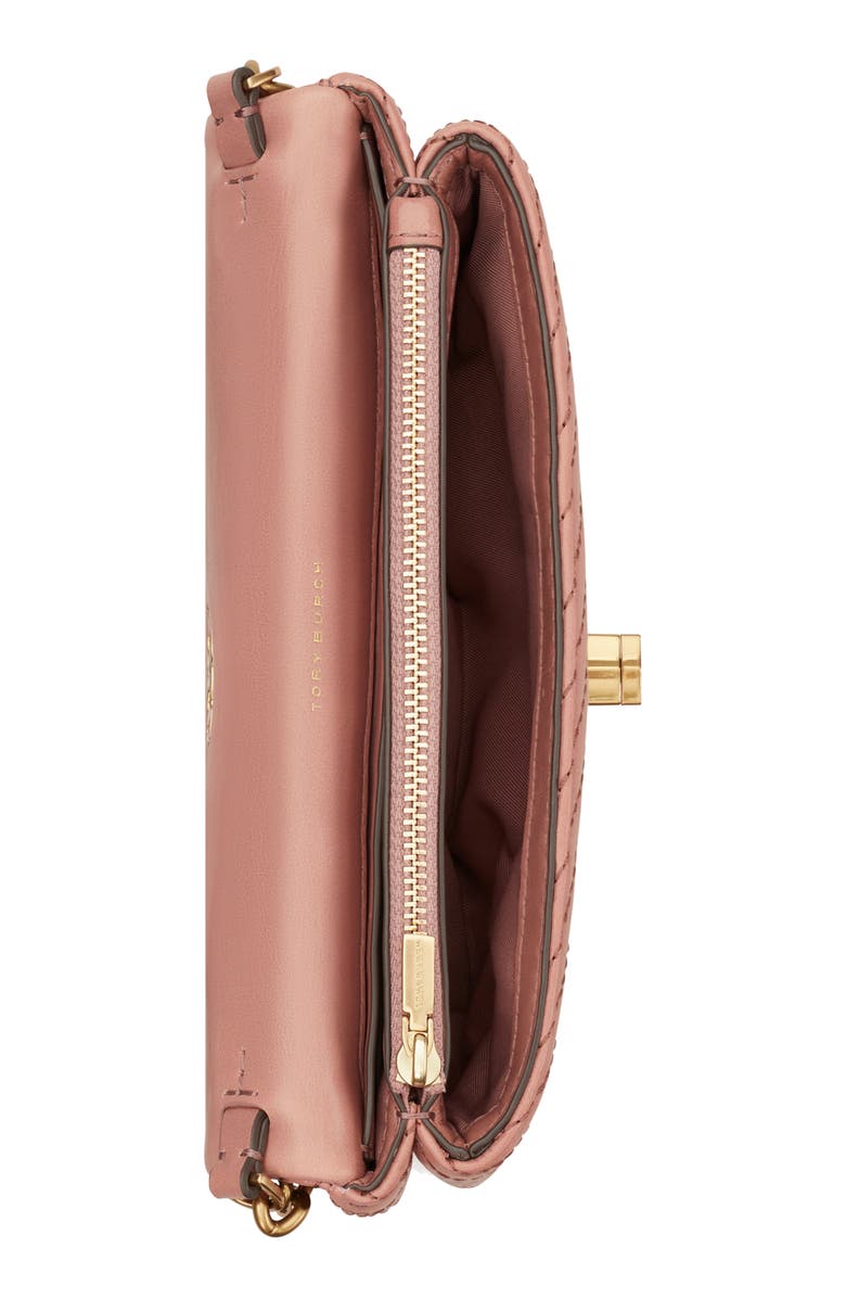 Tory Burch Kira Moto Quilted Wallet on a Chain, Alternate, color,