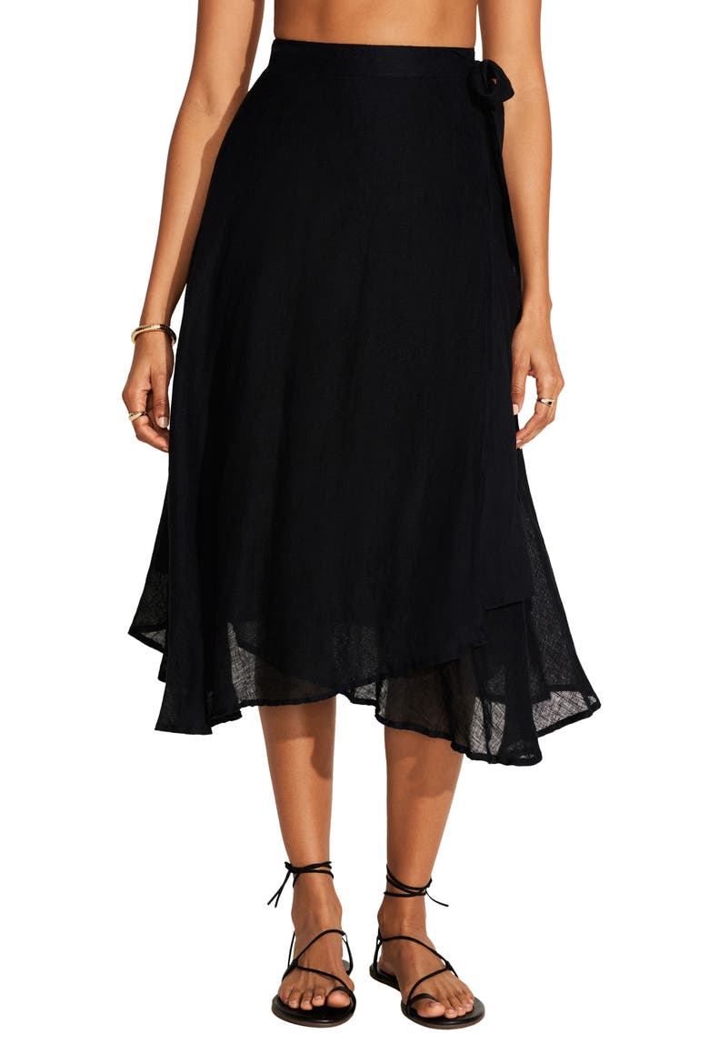 Lana Linen Cover-Up Wrap Midi Skirt, Main, color, BLACK ECO LINEN