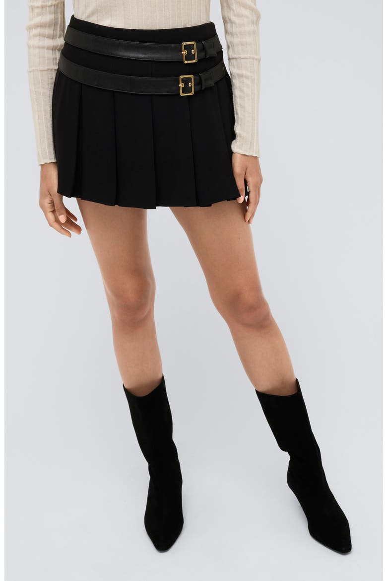 Box Pleat Miniskirt, Main, color, BLACK