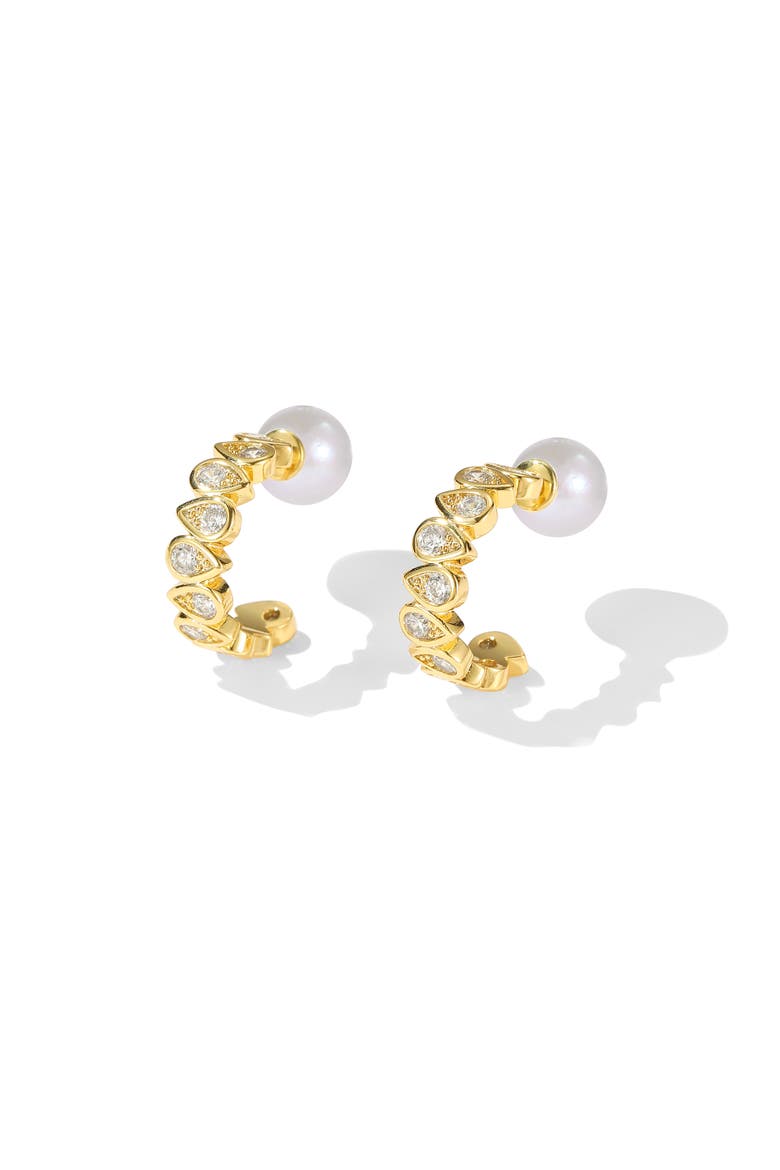 Teardrop Zirconia Hoop Earrings, Main, color, Gold