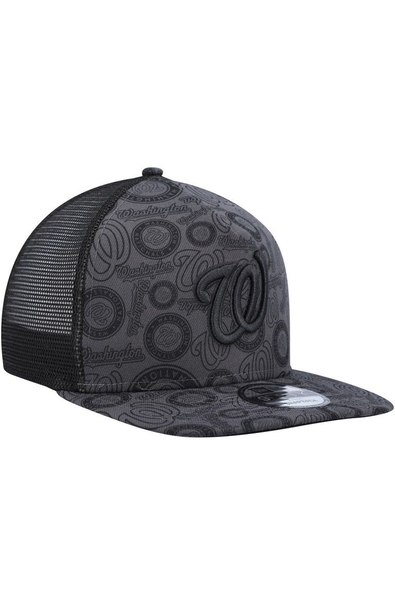 New Era Men's New Era Black Washington Nationals Repeat A-Frame 9FIFTY Trucker Snapback Hat, Alternate, color, Black