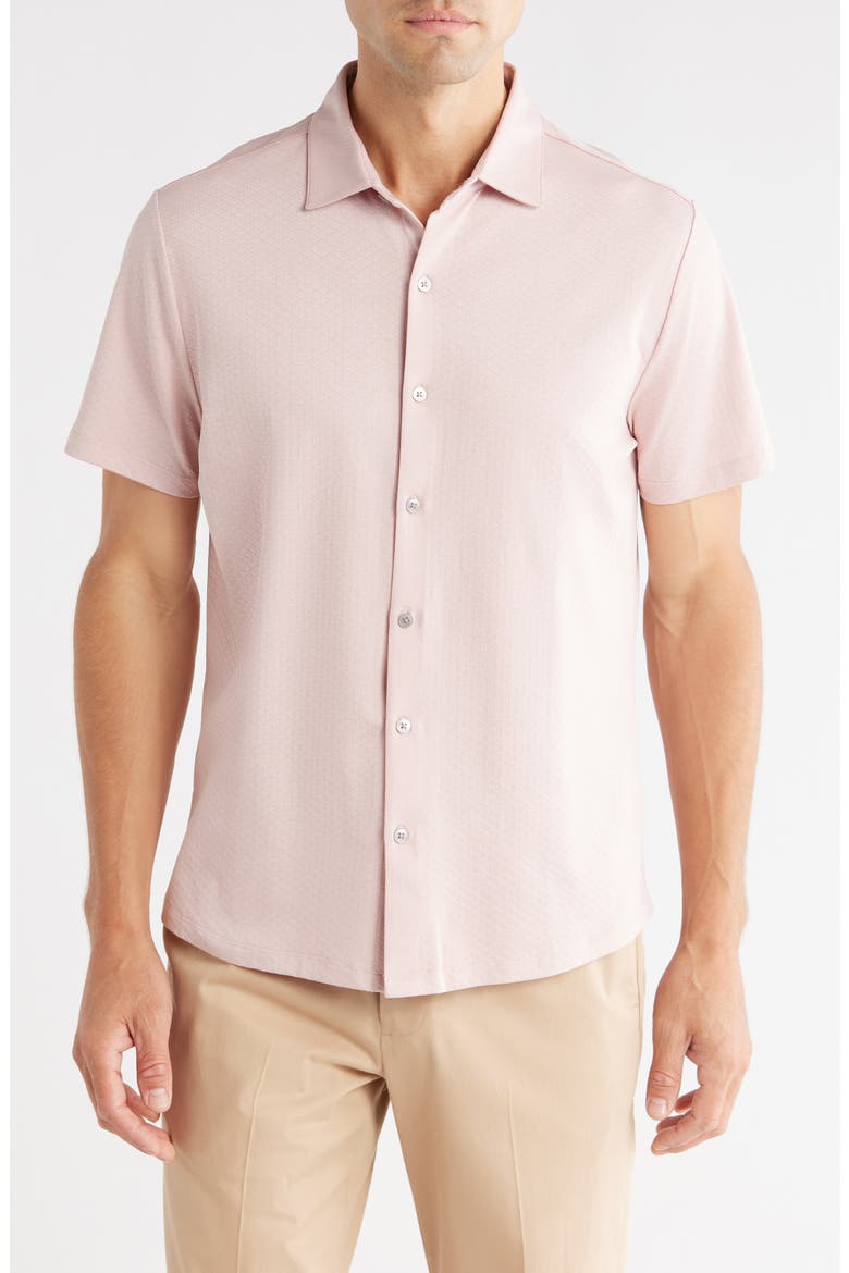 Glensea Short Sleeve Button-Up Knit Shirt, Main, color, CORAL