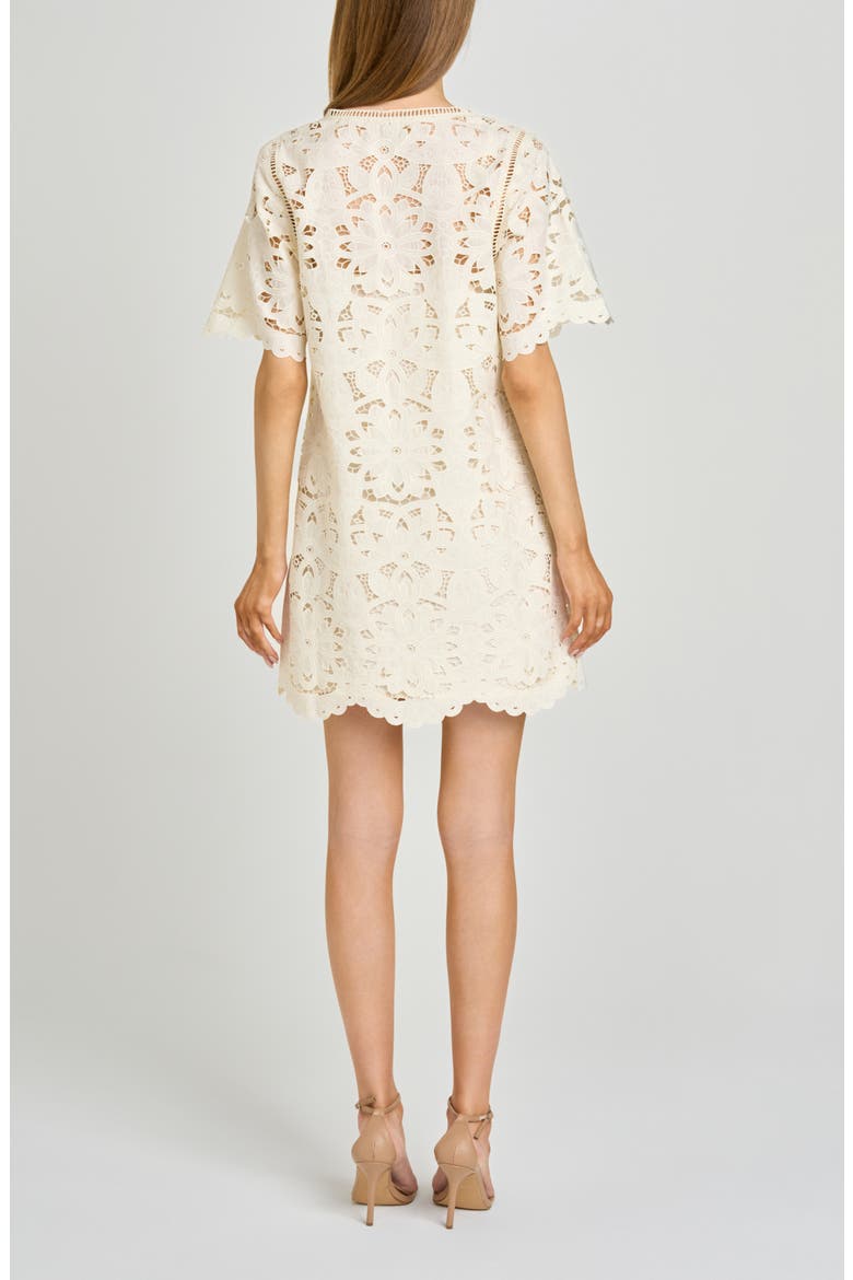 Kenzie Floral Embroidered Ladder Stitch Minidress, Alternate, color, ANTIQUE IVORY