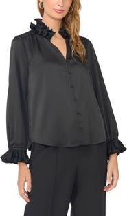 Vince Camuto Pleated Ruffle Satin Top