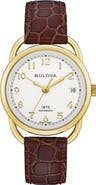 BULOVA Joseph Bulova Commodore Leather Strap Watch, 34.4mm