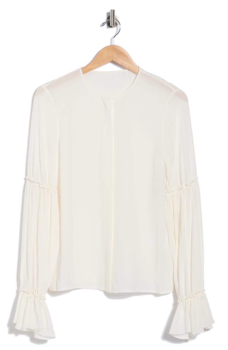 Longchamp Long Sleeve Silk Button-Up Shirt, Alternate, color, Ivory