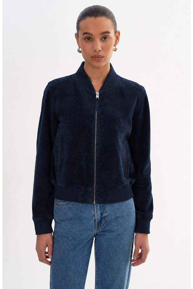 KEATON | Suede Bomber Jacket, Alternate, color, Navy