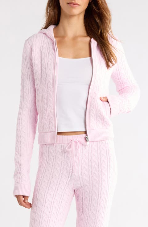 Sweater Knit Cable Zip-Up Hoodie