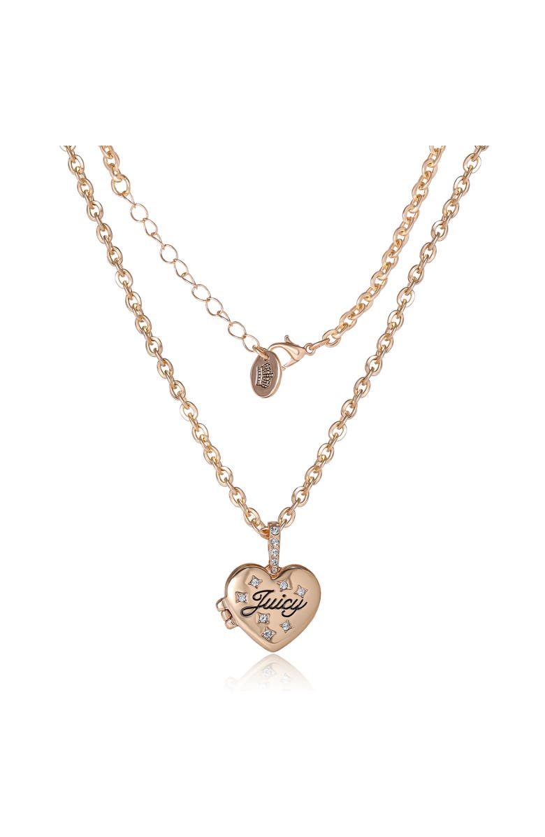 Juicy Couture Gold-Tone Crystal Heart Locket Pendant Necklace, Alternate, color, Gold