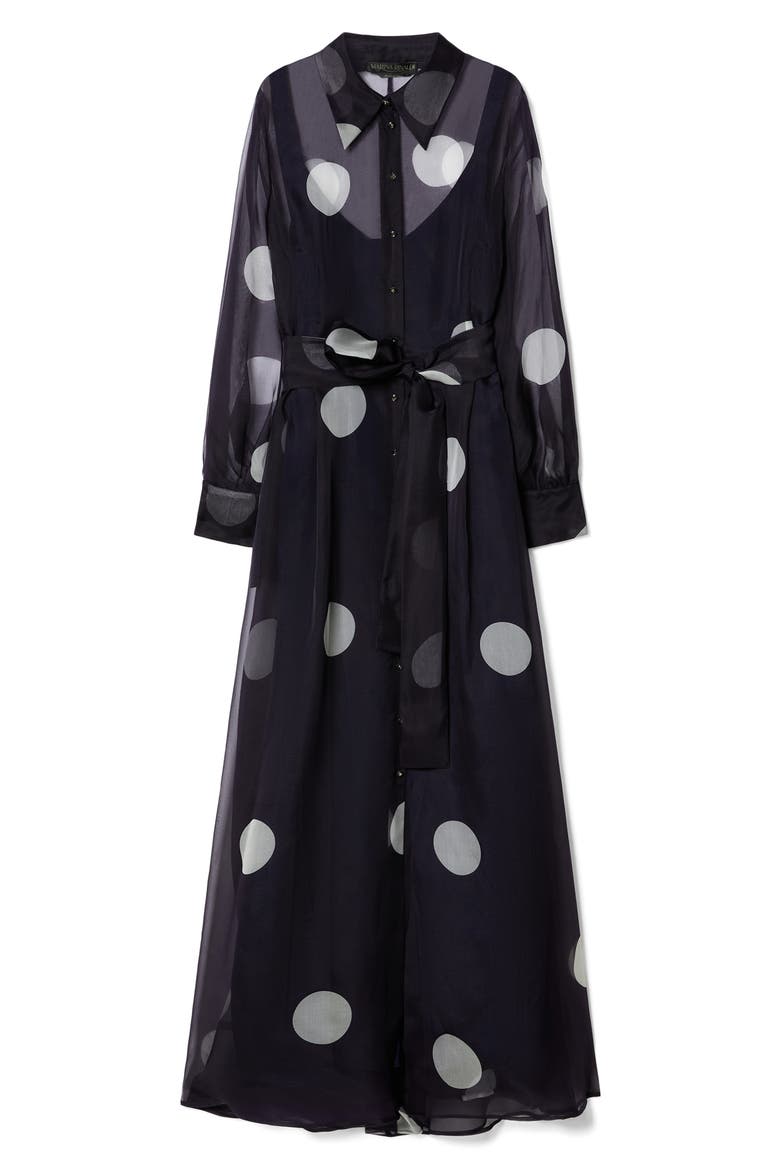 Edurata Polka Dot Long Sleeve Silk Organza Maxi Shirtdress, Alternate, color, ULTRAMARINE