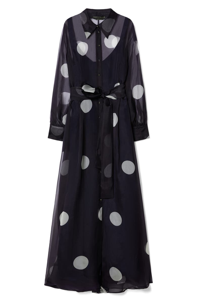 Marina Rinaldi Edurata Polka Dot Long Sleeve Silk Organza Maxi Shirtdress, Alternate, color, Ultramarine