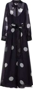 Marina Rinaldi Edurata Polka Dot Long Sleeve Silk Organza Maxi Shirtdress