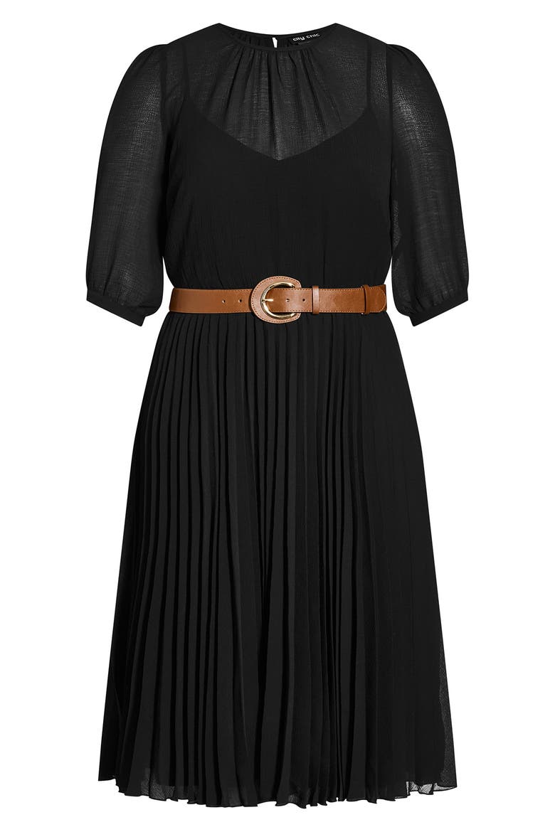 Love Pleat Belted Dress, Alternate, color, BLACK