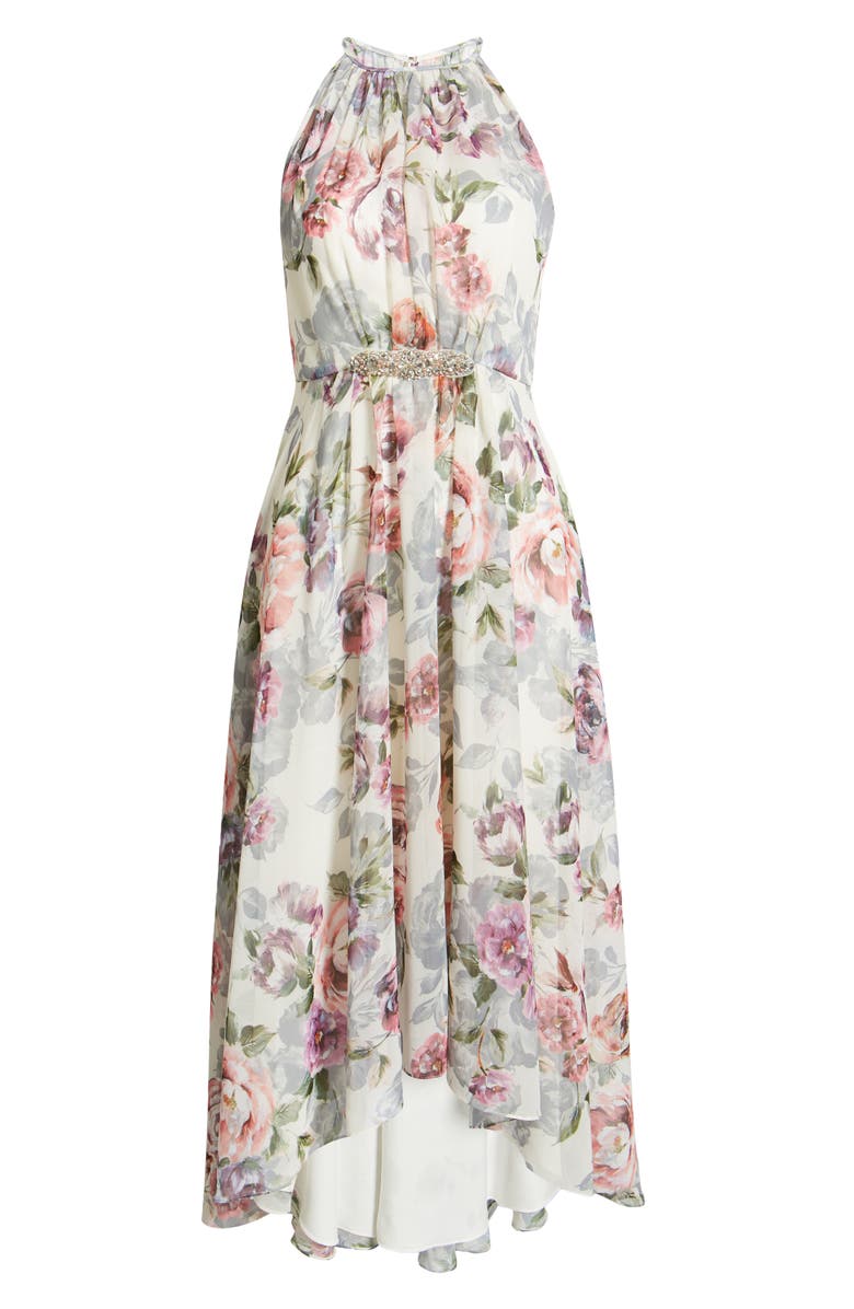 Eliza J Floral Halter Neck High-Low Cocktail Dress, Alternate, color, 