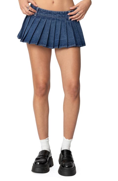 Zenia Pleated Denim Mini Skort