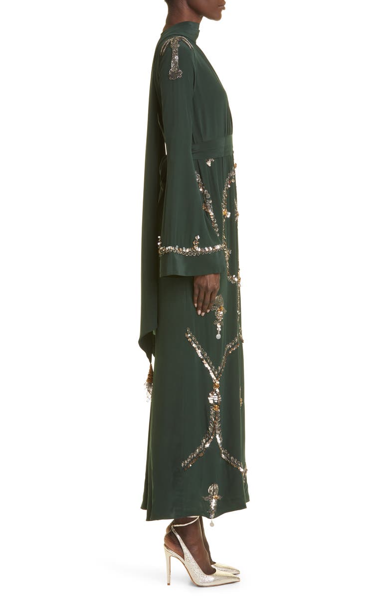 Johanna Ortiz Artistic Lifestyle Beaded Long Sleeve Silk Maxi Dress, Alternate, color, 