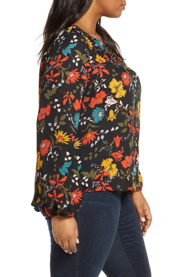 Gibson Ruched Yoke Top, Alternate, color, BLACK MULTI FLORAL