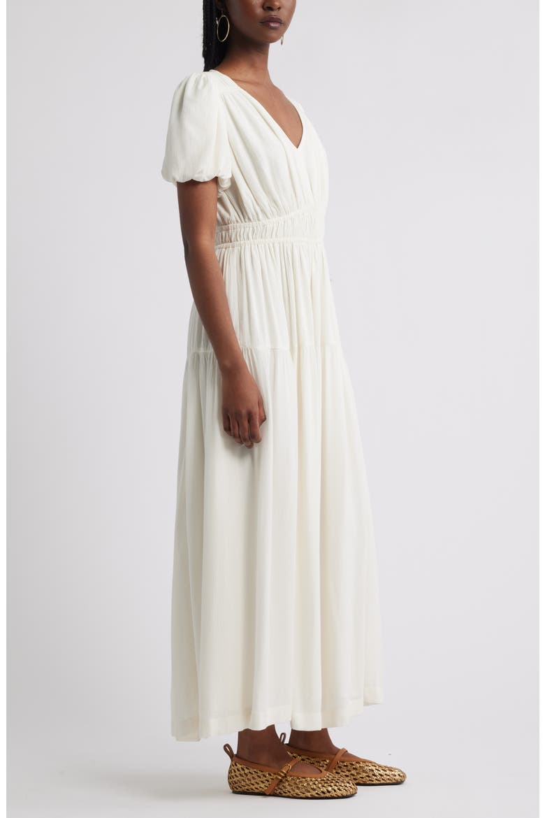 Shirred Puff Sleeve Dress, Alternate, color, IVORY EGRET