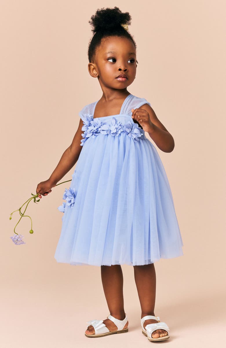 NEXT Kids' Floral Appliqué Tulle Dress, Alternate, color, Blue