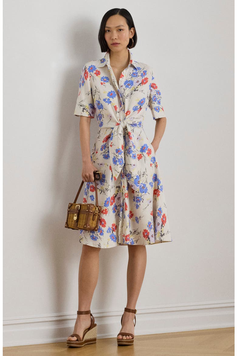 Floral Linen Shirtdress, Alternate, color, CREAM MULTI