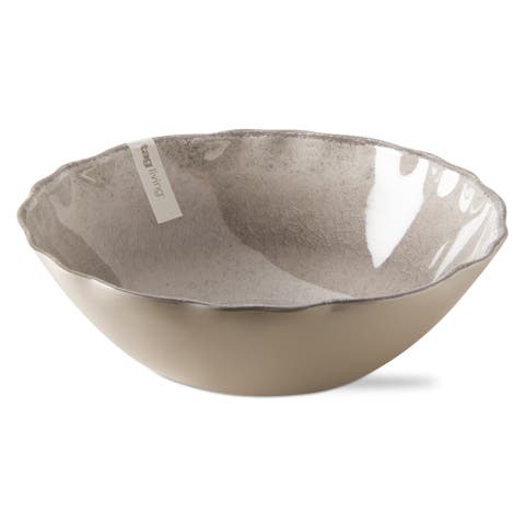 Veranda Cracked Glazed Wavy Edge Melamine Serving Bowl Grey