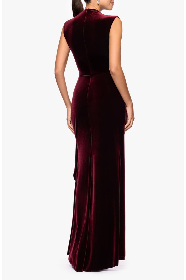 Ruched Velvet Column Gown, Alternate, color, BURGUNDY