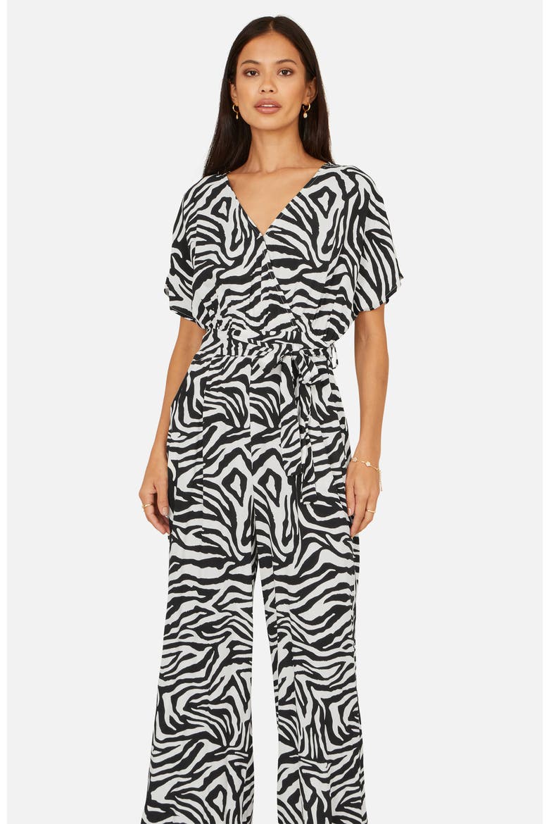 Zebra Print Relaxed Jumpsuit, Alternate, color, Black