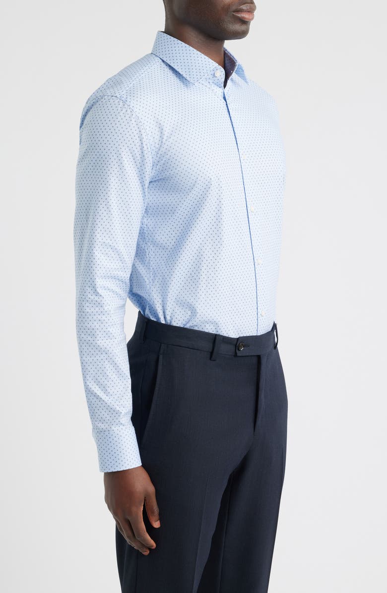 BOSS Hank Slim Fit Light Blue Neat Stretch Cotton Dress Shirt, Alternate, color, Light/ Pastel Blue