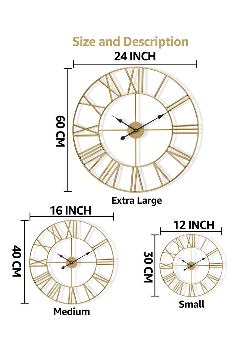 16 Inch Roman Numeral Wall Clock, Alternate, color, GOLD