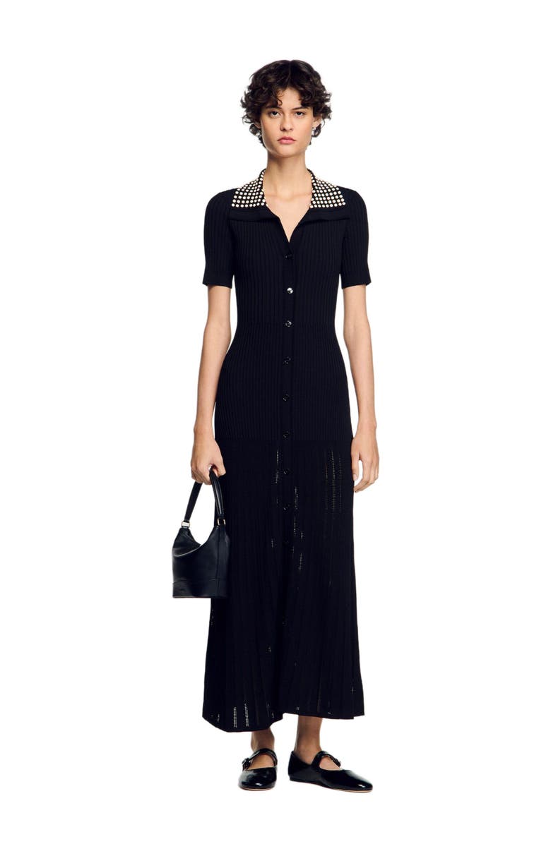 SANDRO Knit maxi dress with studs, Alternate, color, 