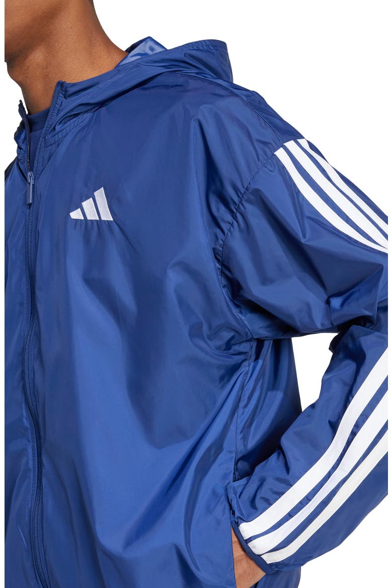 Essential 3-Stripes Hooded Windbreaker, Alternate, color, DARK BLUE/ WHITE