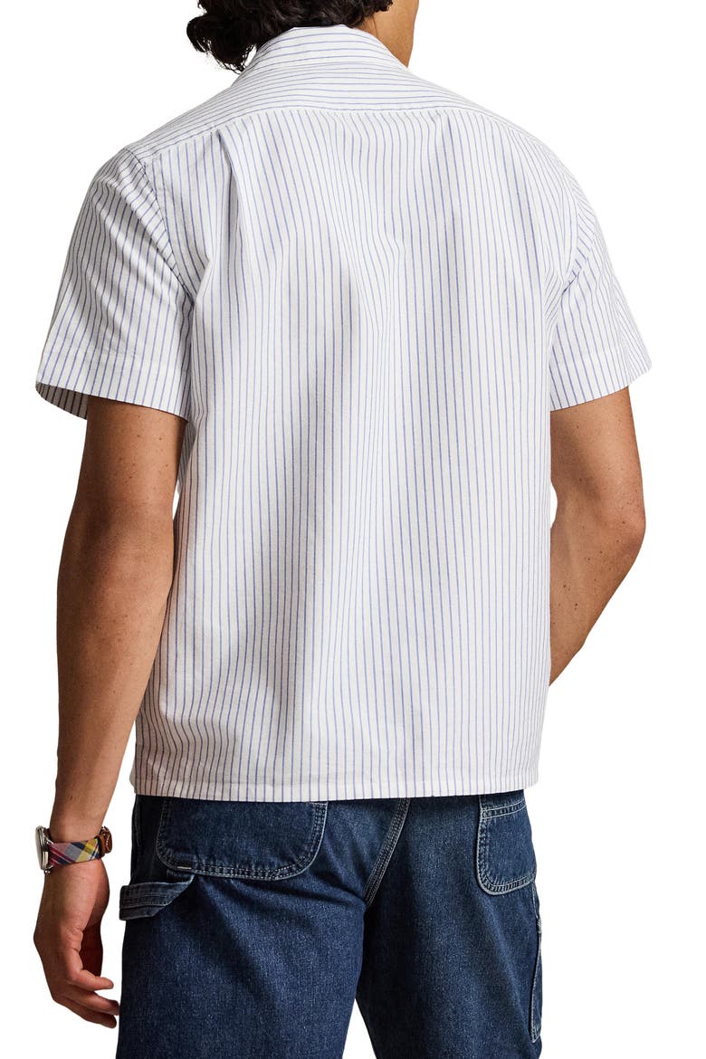 Classic Fit Stripe Cotton Oxford Cloth Camp Shirt, Alternate, color, WHITE ROYAL